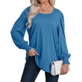 thumbnail image 5 of Nlife Women Puff Long Sleeve U Neck Pleated Tunic Top Casual Shirt Dressy Blouse, 5 of 9