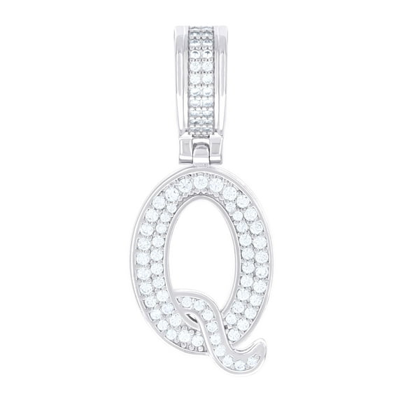 14K White Gold Look 925 Sterling Silver Unisex 0.61ct Moissanite Initial Alphabet Q Charm Pendant