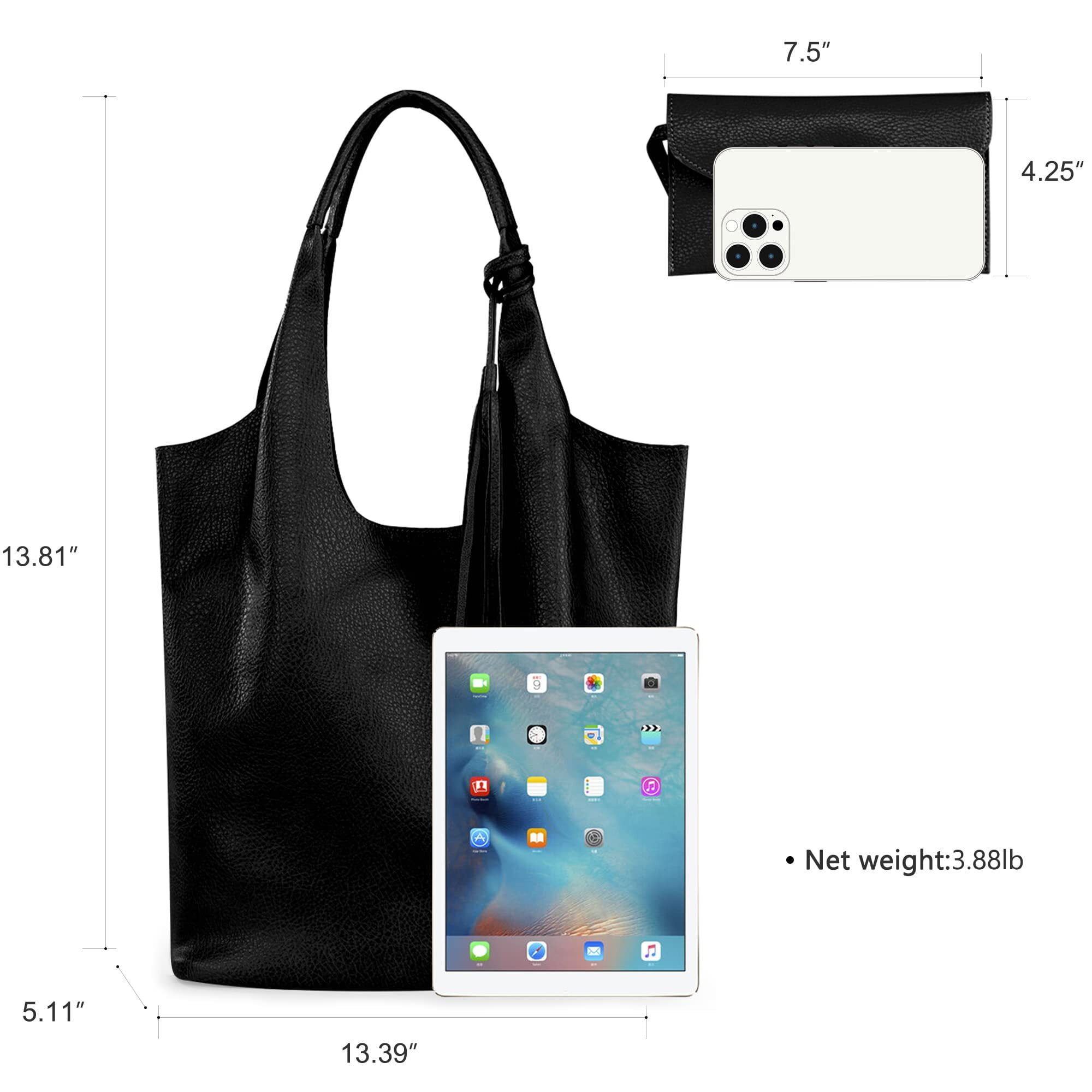Montana West Slouchy Hobo Bags for Women Soft Designer Shoulder Purses Ladies Top Handle Handbag, Black