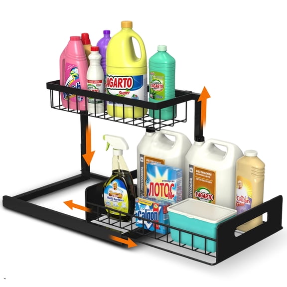Cheer Collection Heavy-Duty Under Sink Storage Organizer – 2-Tier Pull-Out Cabinet Shelf with Metal Frame and Guardrails