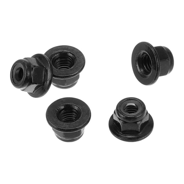 5 Pcs M5 Tuercas de brida para automóvil Zinc negro, anillo de goma de nylon, rosca inversa hexagonal plana