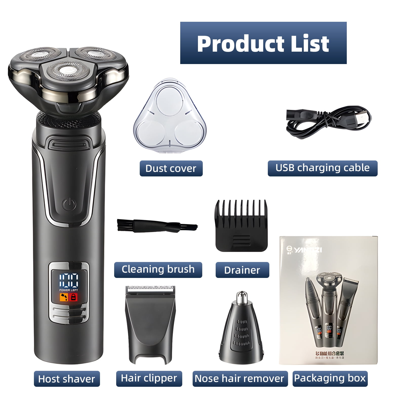 3 IN 1 Electric Razor for Men: Rechargeable Electric Shavers with Nose Trimmer Sideburns Trimmer,Waterproof Wet/Dry Grooming Kit
