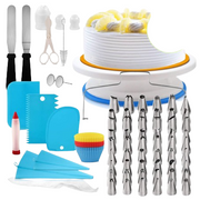 Kit de Décoration de Gâteau pour Débutants et Professionnels : Plateau Tournant Rotatif à 360° avec Base en Silicone Antidérapante, Trancheuse à Couches Réglables, Spatules Ergonomiques en Acier Inoxydable et Grattoir en Plastique – Lavable au Lave-Vaisselle