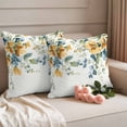 thumbnail image 2 of Spring Flowers Pillow Covers 2 Pack Watercolor Yellow Blue Floral Green Leaf Beige Background Pillowcase Waterproof Outdoor Throw Pillow Cover for Patio Garden Square Cushion 26”x26”, 2 of 9