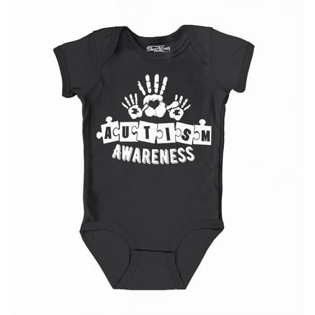 

Shop4Ever Child Handprint Heart Autism Awareness Puzzle Pieces Baby s Bodysuit Infant Cotton Romper 24 Months Black