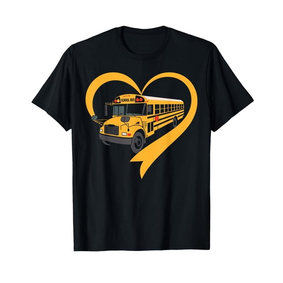 Heart-Shaped Yellow School Bus Graphic T-Shirt for School Bus Drivers and Enthusiasts