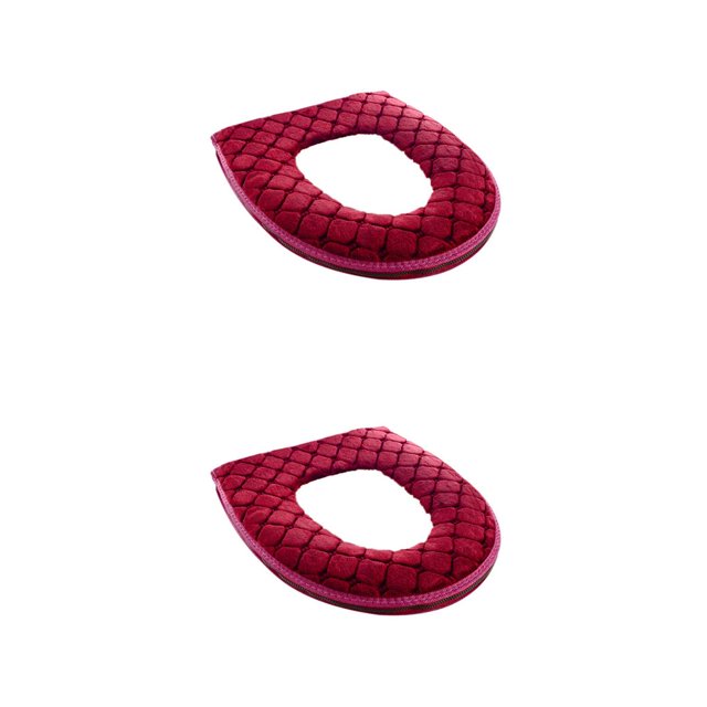 Cateissary Funda para asiento de inodoro de baño, felpa suave, lavable, calentador de invierno, alfombrilla para asiento de inodoro, cojín, accesorio de Rojo 2piezas