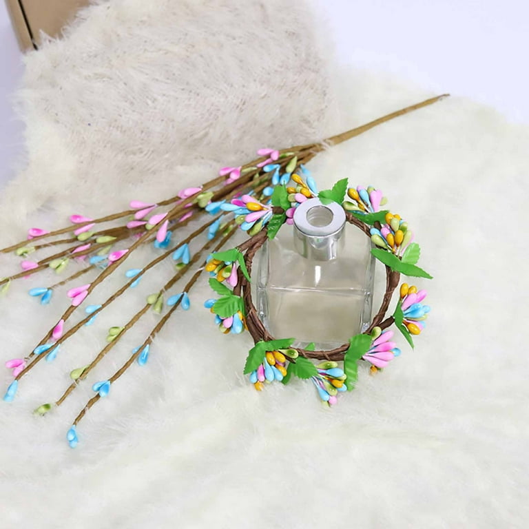 2-Pack Easter Mini Wreath Candle Rings - 6.5cm Decorative Taper Candle Holders For Table Decor