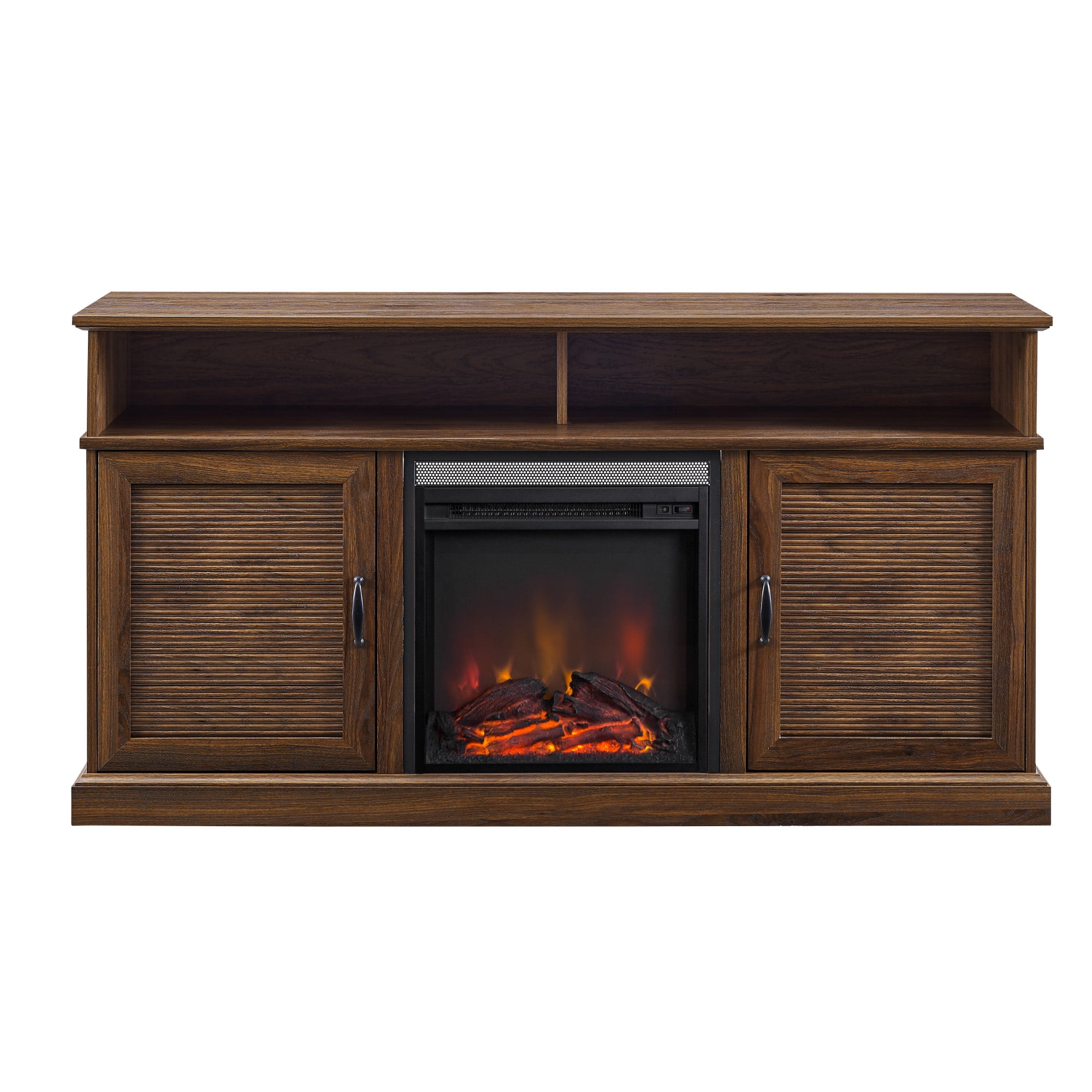 Manor Park Traditional Fluted Door Fireplace TV Stand, Dark Walnut