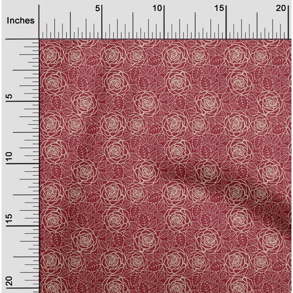 oneOone Cotton Jersey Red Fabric Leaves & Floral Artistic Sewing Fabric By The Yard Printed Diy Clothing Sewing Supplies 58 Inch Wide