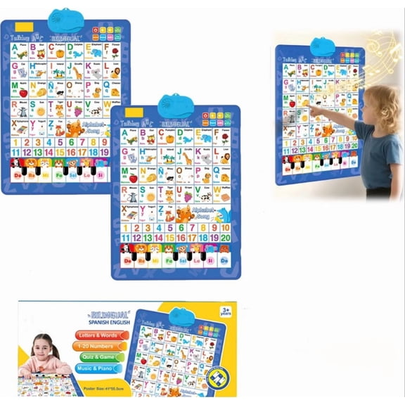 2025 Talking Wall Chart – English & Spanish Learning Poster with Sounds, Songs, ABCs & Piano, No-Screen Touch Play Toys for 1–6 Year Olds (Learn Through Entertainment) 2PC