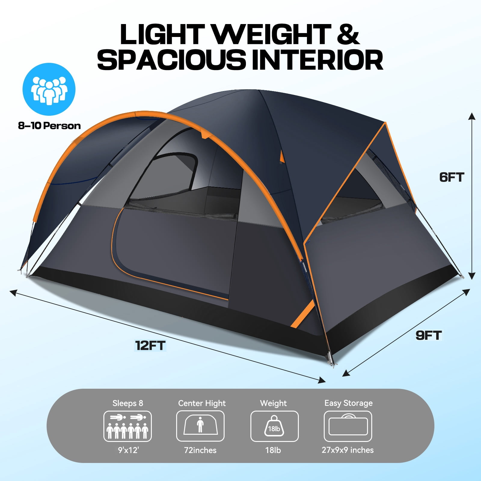 HOTEEL 6-8-10 Person Camping Tents with Rainfly, Tent for Camping with Pockets, Waterproof Camp Tent with Mesh Windows, Family Camping Tent For Traveling Hiking, Dark Blue