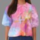 thumbnail image 1 of Fiudx Ofertas Relámpago Top de Camiseta con Cuello Redondo y Manga Farol Plisada con Lazo para Mujer, 1 of 4