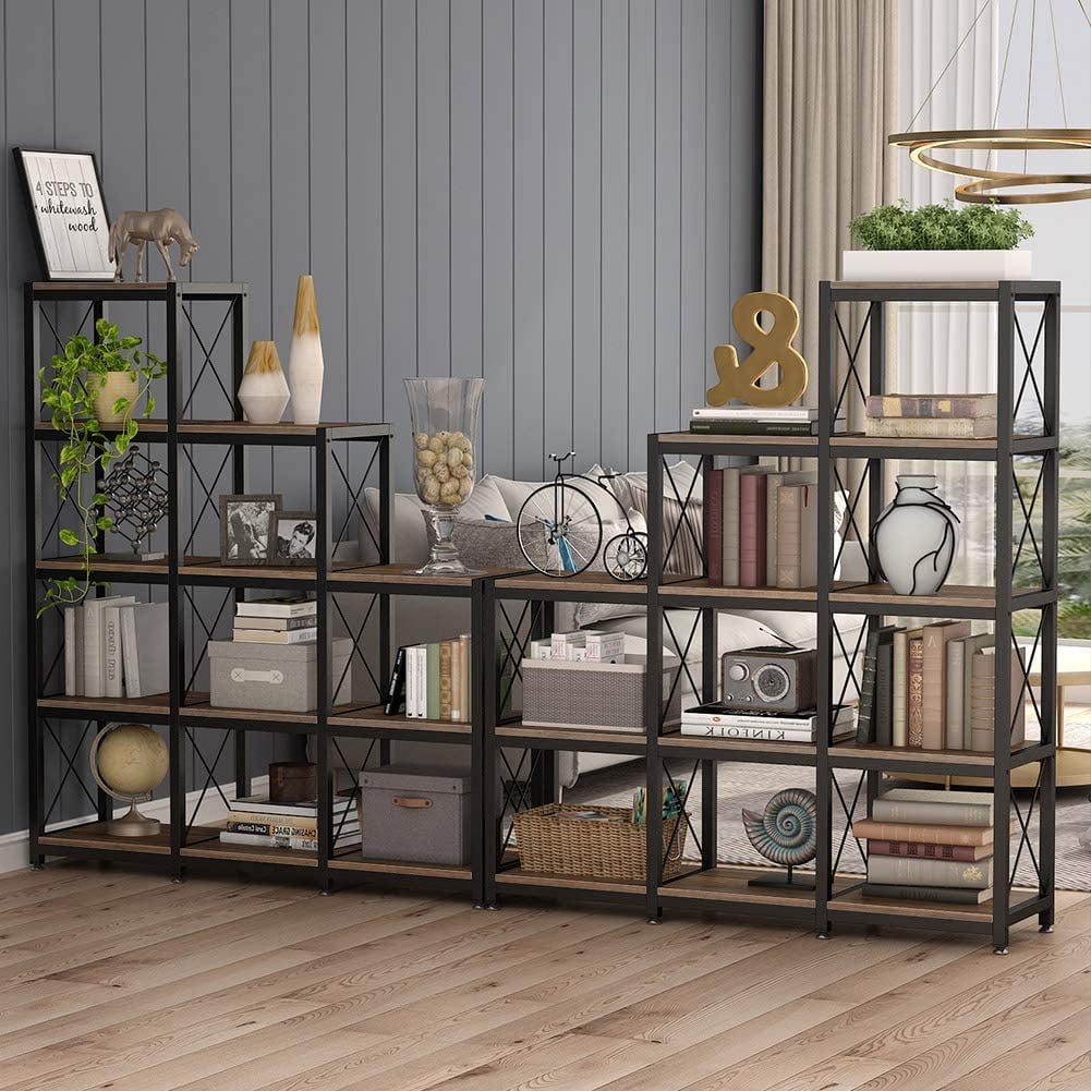 Tribesigns 12 Shelves Industrial Ladder Bookshelf, 9 Cubes Stepped Etagere Bookcase for Home Office (Rustic Brown)