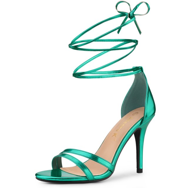 Sandalias Con cordones Y punta Abierta Tacón de aguja Allegra K Verde 37