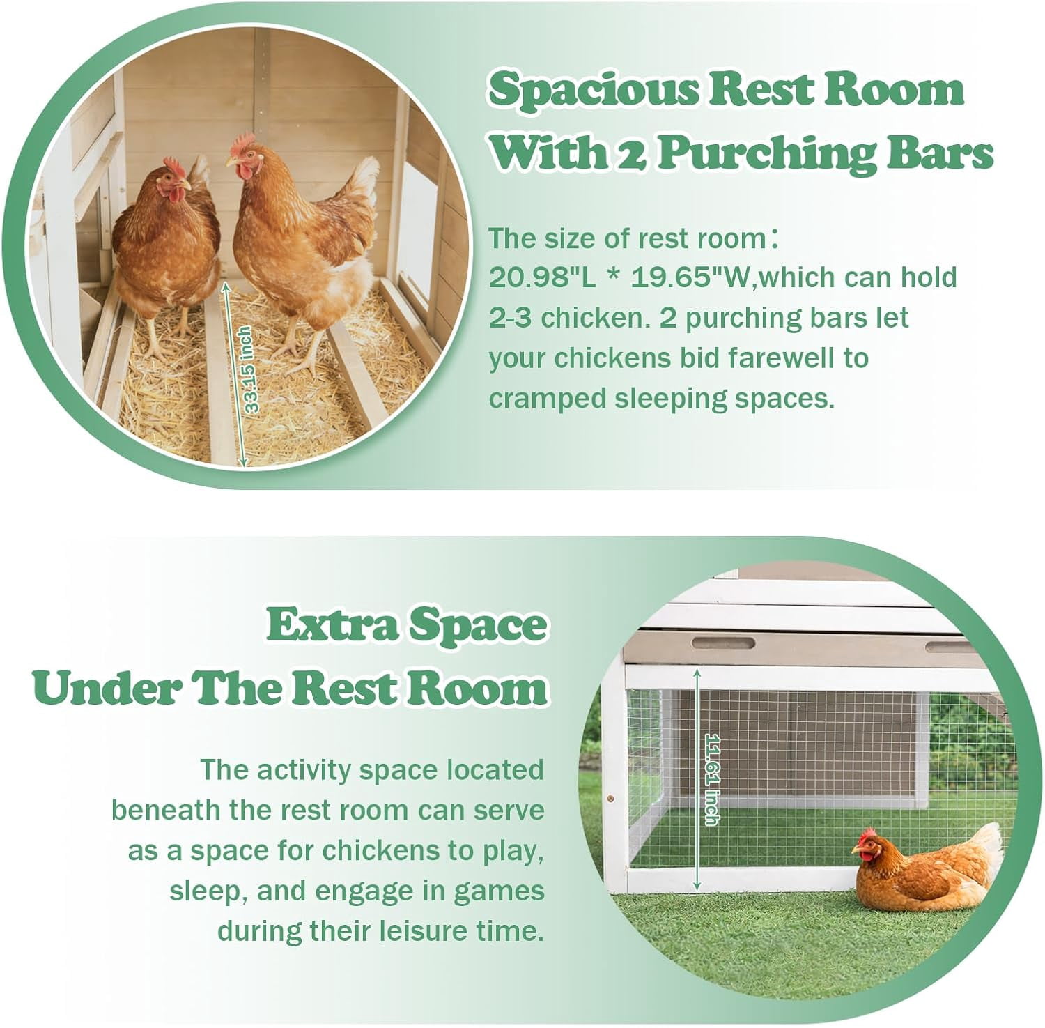 PETSCOSSET Wooden Chicken Coop, Elevated Hen House with 3-Compartment Nesting Box
