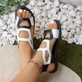 thumbnail image 6 of Domuza Women Black White Color Block Geometric Hollow Cutout Flat Sandals, Open Toe Back Wrap Ankle Strap Slip On Casual Sandals for Beach Shopping Daily Walking Black 10（EU-43）, 6 of 8