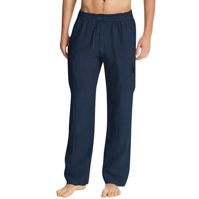 Men's Casual Pants for Everyday Comfort and Durable Fit in Solid Full-Length Trousers with Side Pockets and Adjustable Drawstring