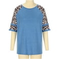thumbnail image 5 of USSUMA Leopard Print T-Shirts for Women Trendy Color Block Basic Women's Shirts and Blouses 3/4 Sleeve Women Tops Dressy Casual Summer Round Neck Plus Tunics Beach, 5 of 8