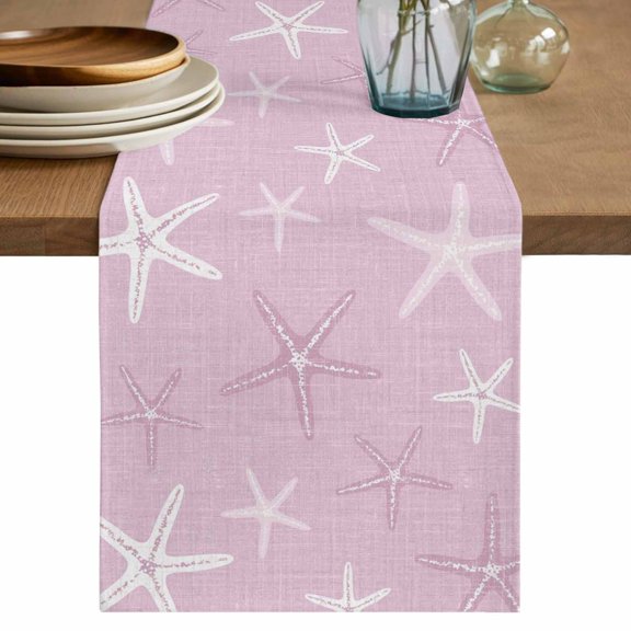 Vintage Pink Starfish Short Table Runner 36 Inches Long,Summer Coastal Beach Marine Life Cotton Linen Table Runners Dresser Scarves,Fabric Tabletop Scarf Furniture Cover for Home Dinner Party 13"x36"