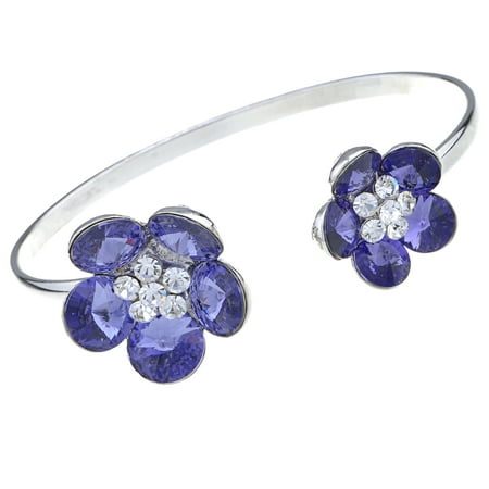 - Silver Tone Double Floral Daisy Pretty Crystal Element Bracelet Bangle