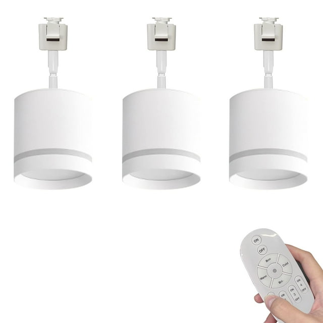 FSLiving Remote Control 7W LED Track Macaron Look White Multi-Rotation Design J-Type Track Light with Focused Adjustable COB LED Dimmable for Dining Room Kitchen 3 Lights Customizable - Set of 3