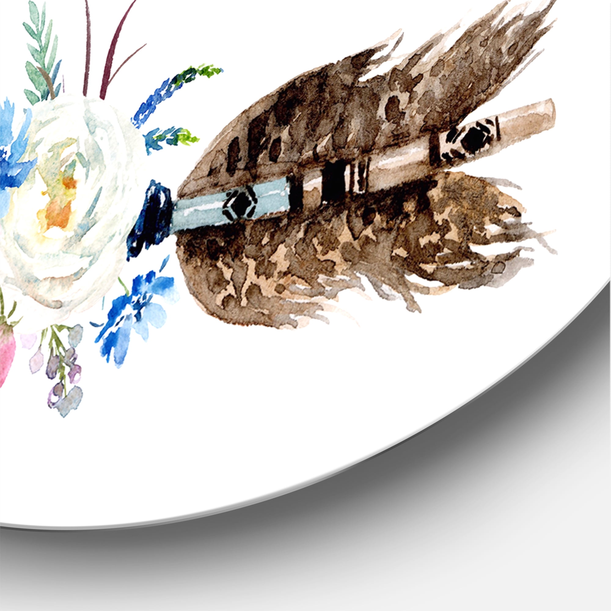 Flowers and Ethnic Feathers On Native Arrows I 11 in x 11 in Painting Art Prints, by Designart
