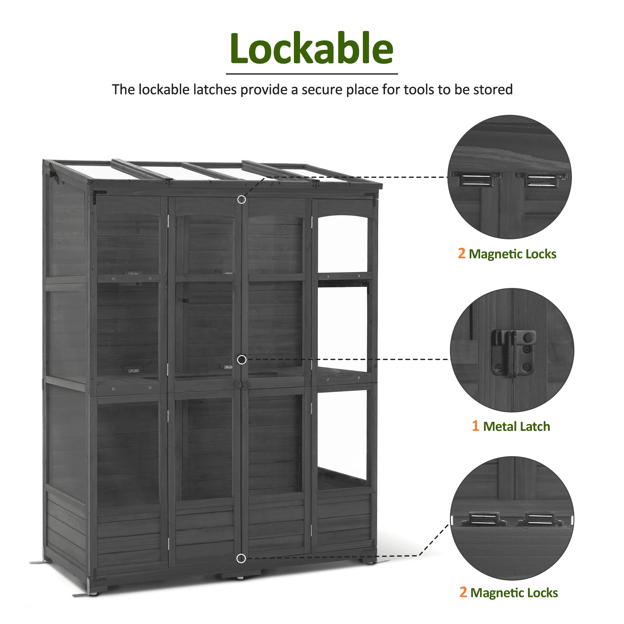 MCombo Wood Walk-in Outdoor Large Greenhouse 0899(Dark Grey)
