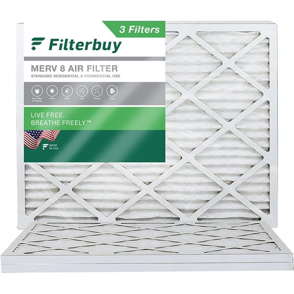 Filterbuy 16x20x1 MERV 8 Filtres à Air Plissés HVAC AC Four (3-Pack)