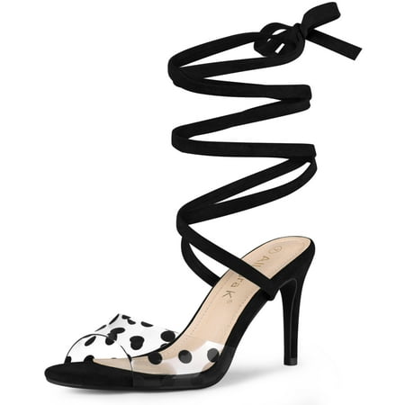 

Unique Bargains Women s Polka Dots Clear Heel Lace Up Stiletto Heels Sandals