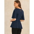 thumbnail image 3 of DARING DIVA Women's Split Half Sleeve Crew Neck Peplum Blouses M Dark Blue, 3 of 6