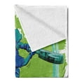 thumbnail image 2 of Sports Soft Flannel Fleece Throw Blanket, Cricket Player Pitching Win Game Champion Team Paintbrush Effect, Cozy Plush for Indoor and Outdoor Use, 70" x 90", Lime Green Turquoise, by Ambesonne, 2 of 5