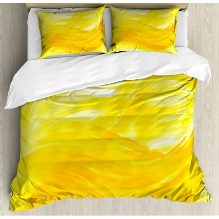 Yellow And White Duvet Cover Set Painting Style Brushstroke Twist