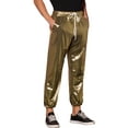 thumbnail image 4 of INSPIRE CHIC Shiny Metallic Joggers for Men's Drawstring Waist Party Disco Sparkle Trousers Golden 36, 4 of 4