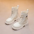 thumbnail image 2 of Kids Mid Calf Combat Boots Lace Up Side Zipper Waterproof Boots Slip-Resistant & Durable Stylish Shoes for Toddler/Little Kid/Big Kid Beige 34, 2 of 6