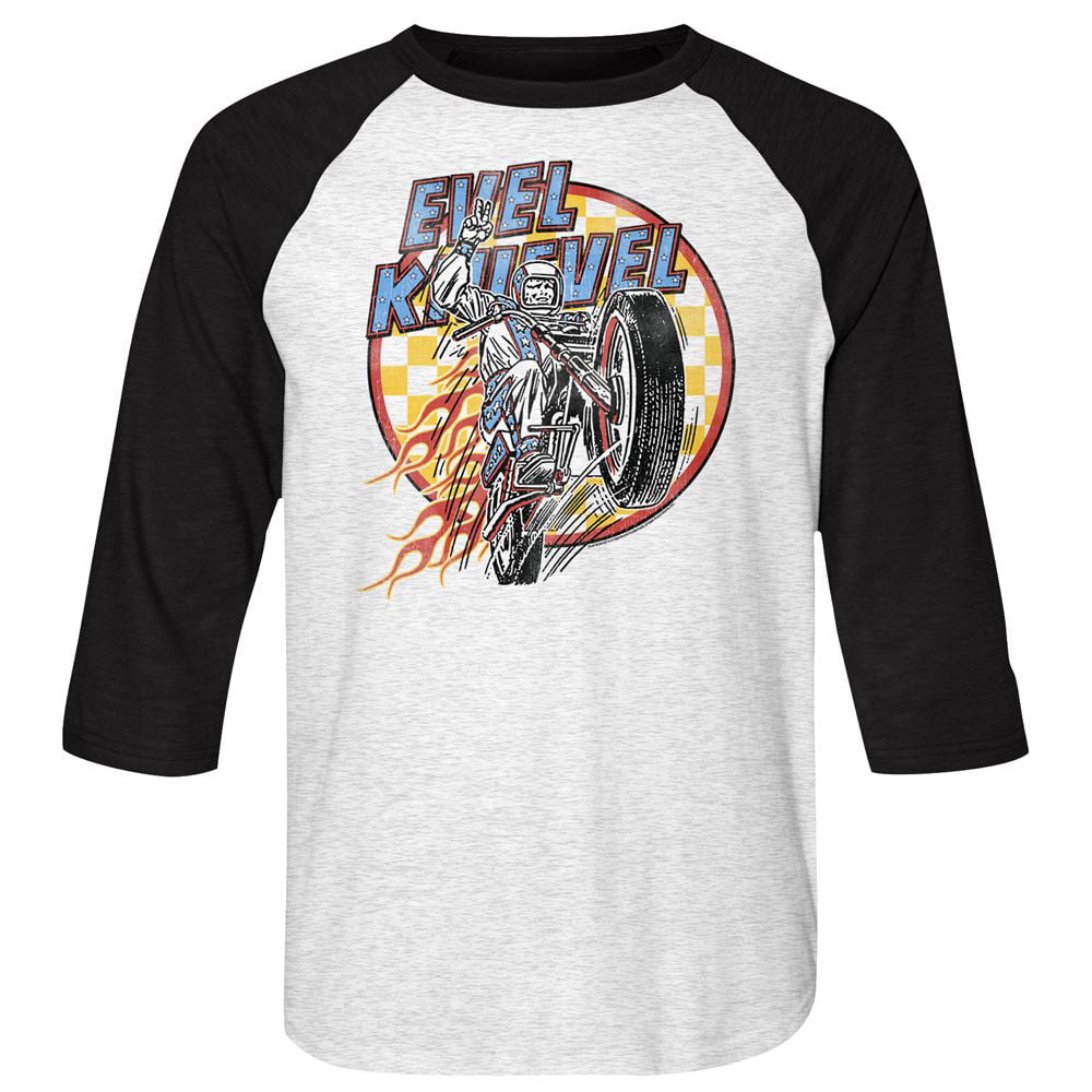 Evel Knievel Logo Tee Gray Adult Raglan Baseball T-Shirt