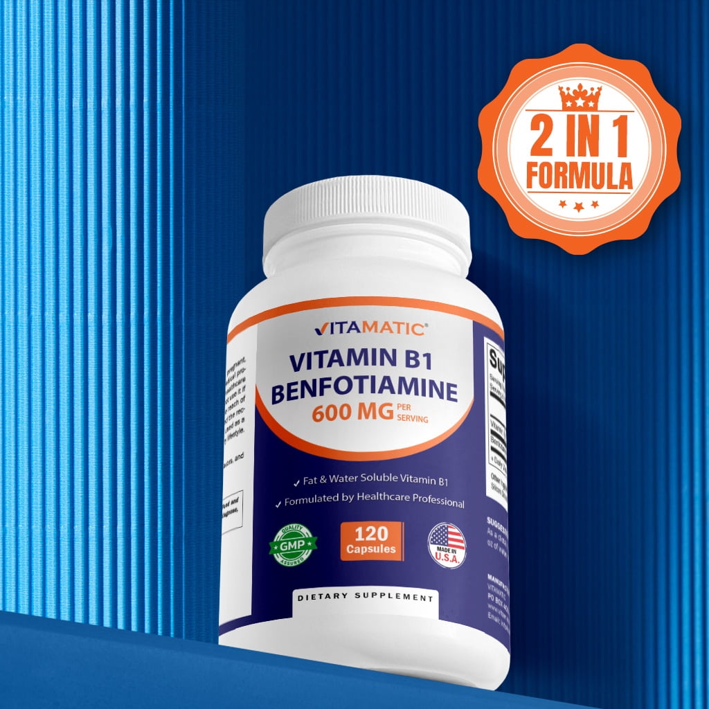 (2 pack) Vitamatic Benfotiamine 300mg + Vitamin B1 300 mg - 120 Vegetable Capsules - Made in The USA - Gluten Free - Non-GMO