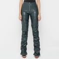 thumbnail image 4 of Women Leather Ruched Low Waist Skinny Pants Stacked Leggings Tights Party E Girl Streetwear Casual Elastic High Waisted Straight Leg Pull On Trousers, 4 of 7