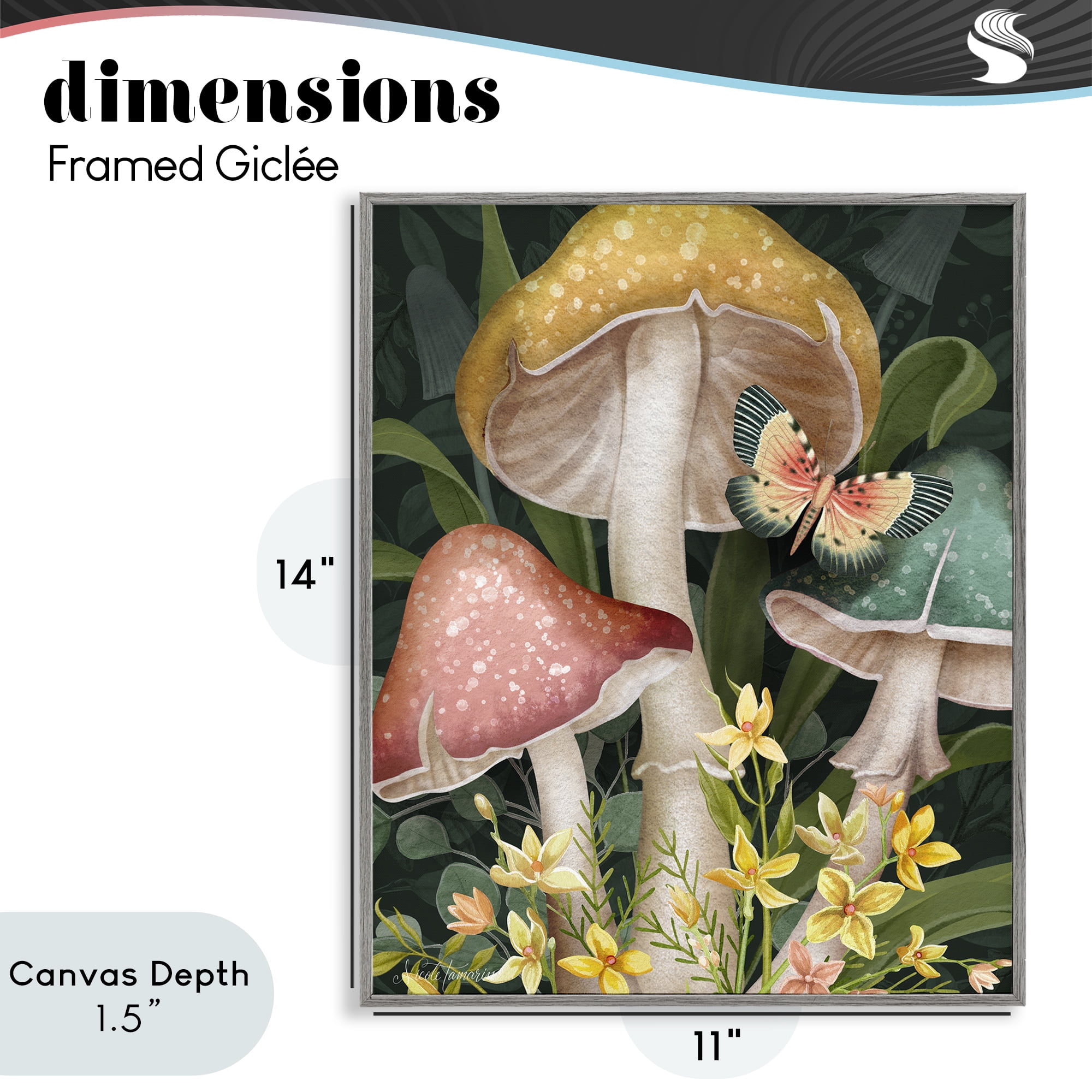 Stupell Industries Midnight Garden Mushrooms Gray Framed Giclee Art, design by Nicole Tamarin