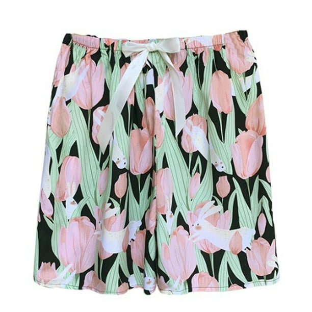 Pantalones Cortos de Entrenamiento Mujeres Sueltas Imprimidas Corbata Casual Pantalones Cortos de Casa, Pantalones Cortos de Mujer Casual