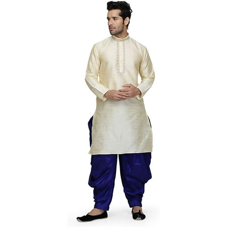 

Royal Kurta Mens Silk Blend Kurta Salwar Set (42 Gold-Blue)