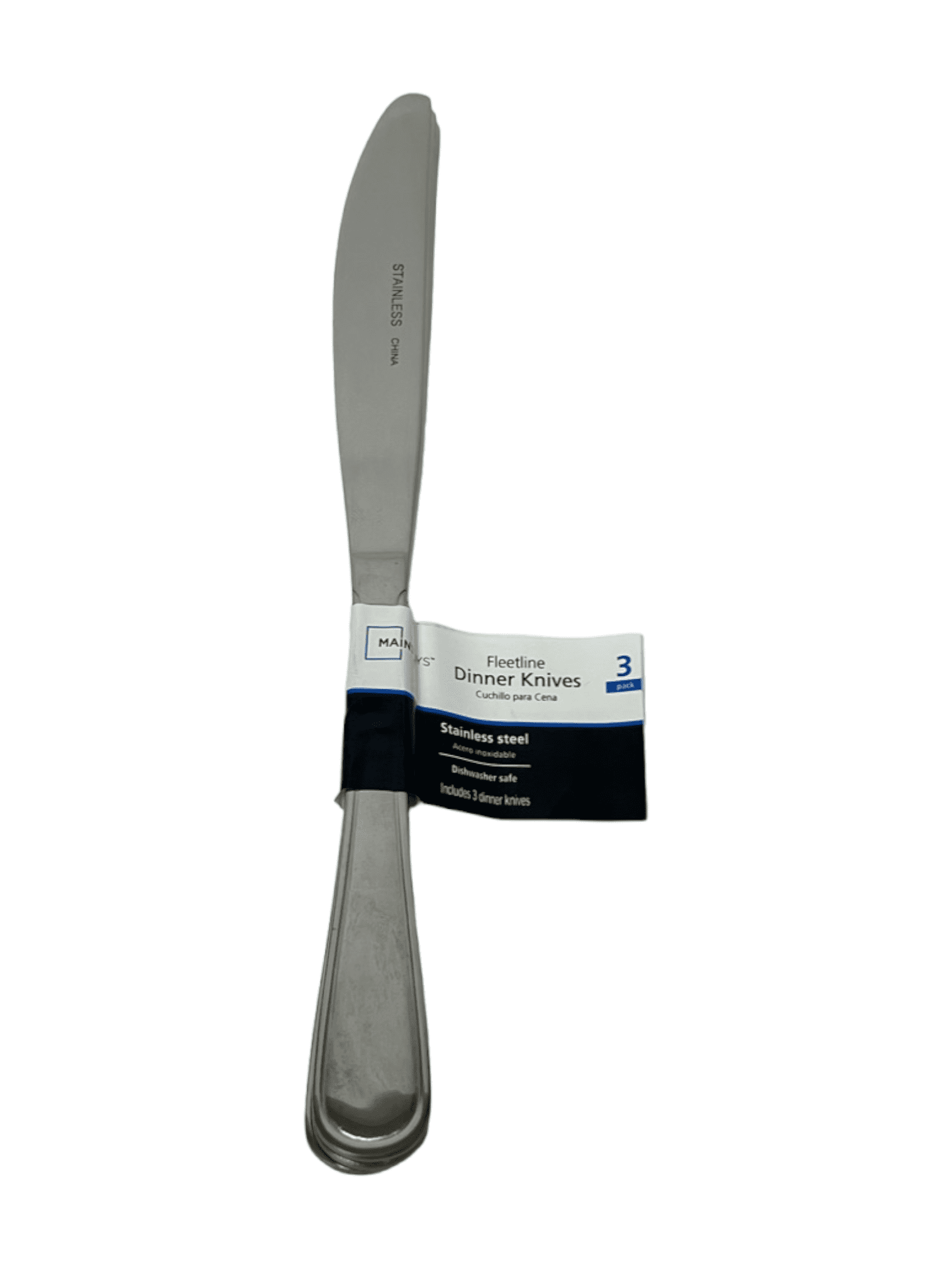 (3 pack) Mainstays Fleetline 3 Piece Stainless Steel Dinner Knife Set, Silver Tableware
