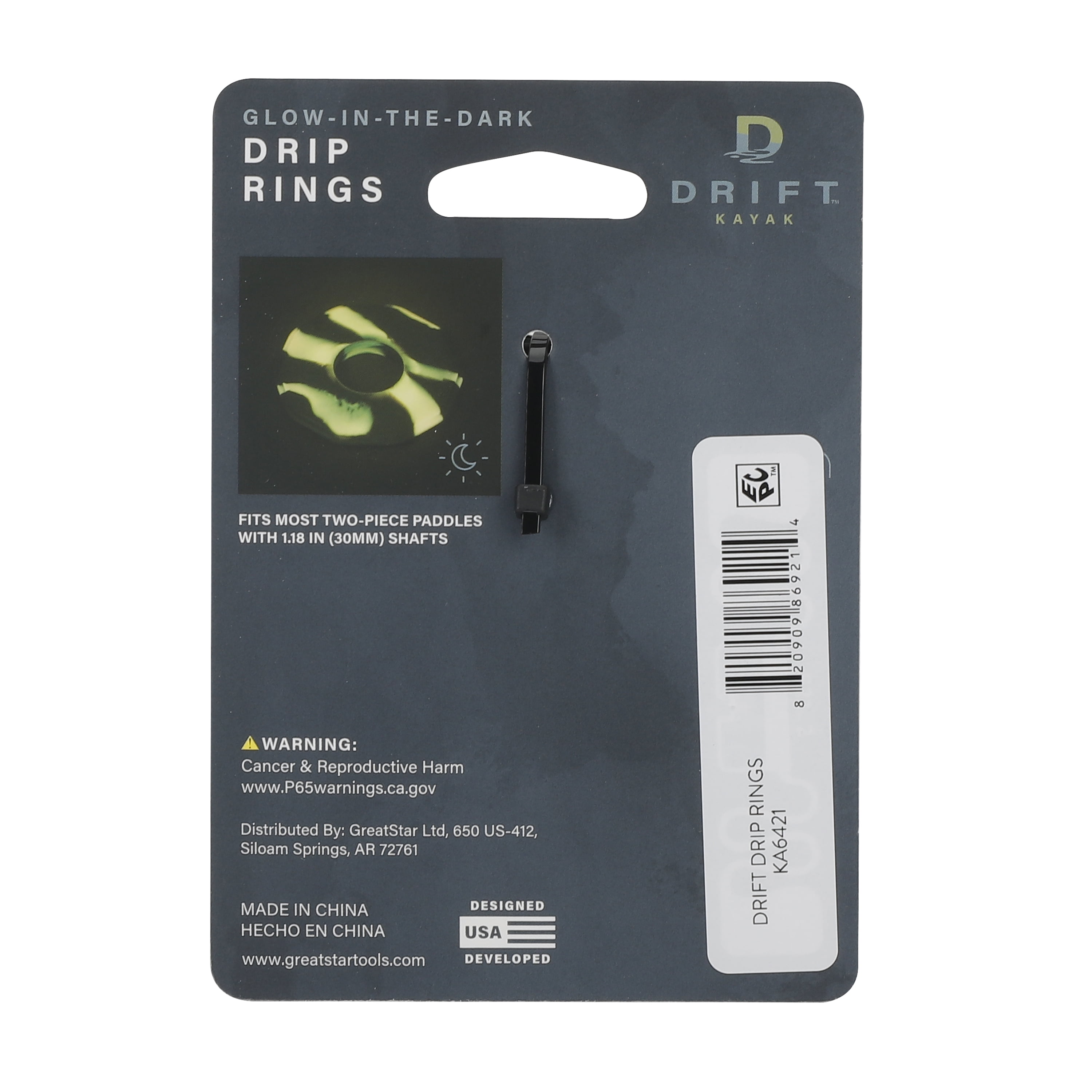 D DRIFT ALL THINGS WATER Kayak Silicone Drip Rings, 2-pack, Glow-in-the-Dark