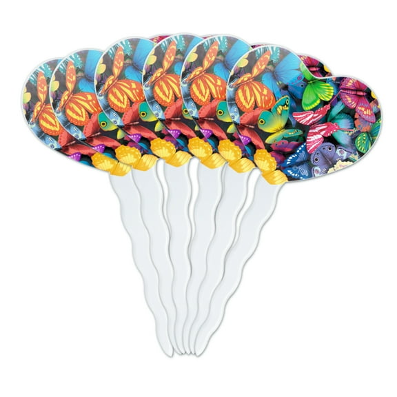 Butterfly Butterflies Rainbow Magic Heart Love Cupcake Picks Toppers Decoration Set of 6