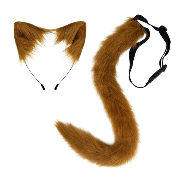 Juego de orejas y Cola de piel sintética Yinane diadema con orejas regalo fiestas temáticas de animales marrón