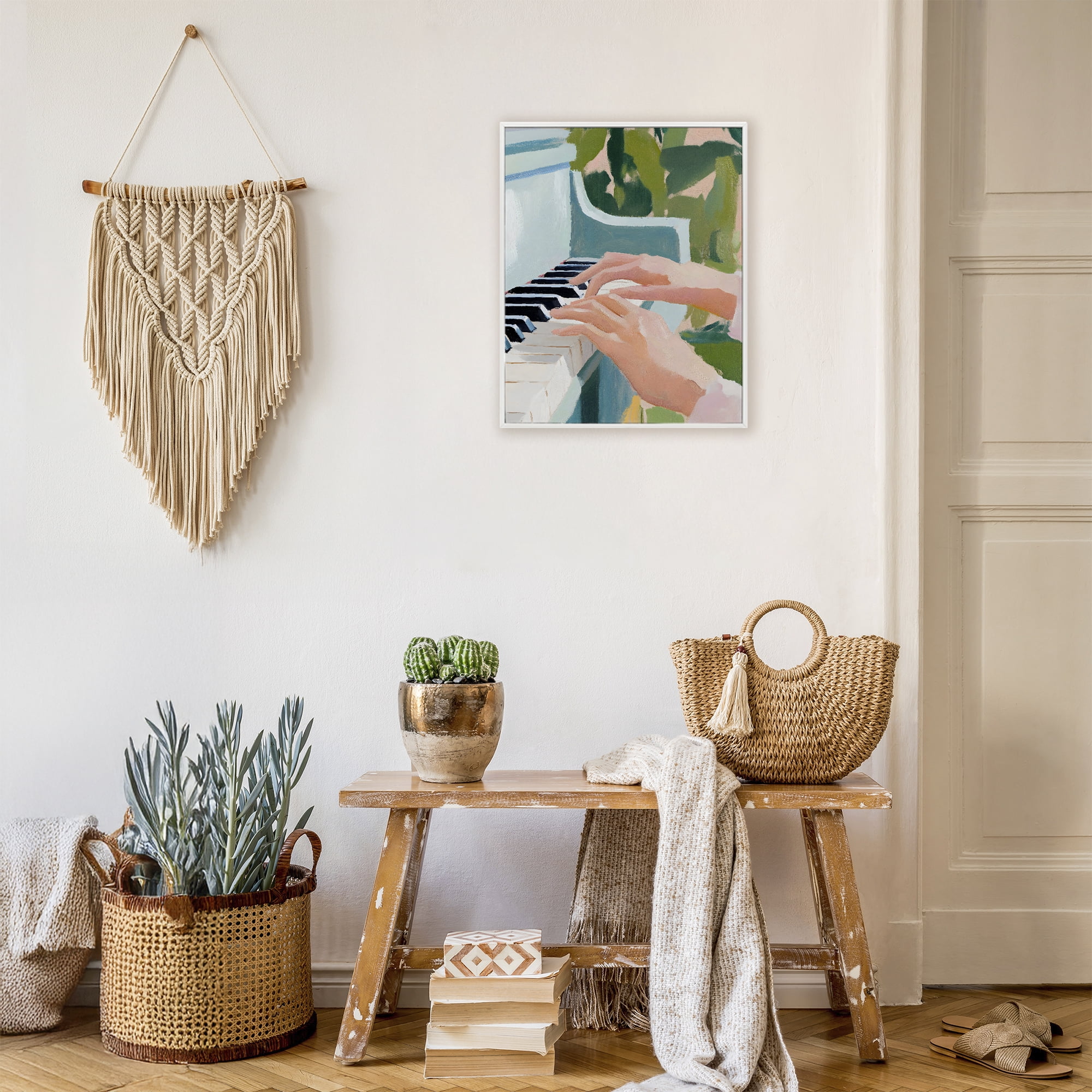 Stupell Industries Piano Hands in Sunlit Space White Framed Giclee Art, design by The Prints Vibe
