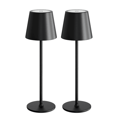 Postlucky 2 Pack 15" Cordless Table Lamp with Touch Dimmer, USB, LED, Matte Black