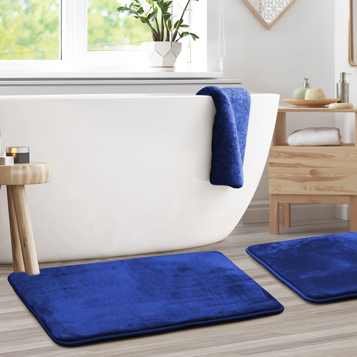 2 Piece Premium Memory Foam Bathroom Mat Set of 2 20x32 inch Bath Rugs, Royal Blue