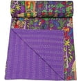 thumbnail image 2 of Handblock Multi Floral Print Handmade Cotton Kantha Quilting Throw Blanket Hippie Queen/King Size Bohemian Block Kantha Quilt With 2 Pillow Cover, 2 of 4