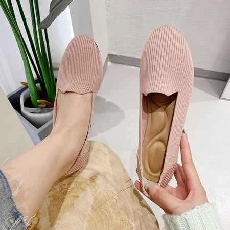 

Josdec Womens Shoes Clearance Flying Knitting Solid Color Light Mouth Comfortable Slip-on Flat Shoes